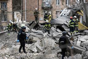 Rescuers Work At The Site Of A Art Academy Building Damaged By A Russian Missile Strike In Kyiv