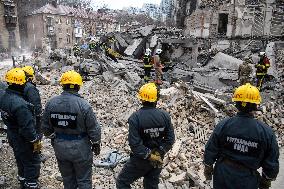 Rescuers Work At The Site Of A Art Academy Building Damaged By A Russian Missile Strike In Kyiv