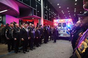 Dignified Transfer Of NYPD Officer Jonathan Diller At Jamaica Hospital