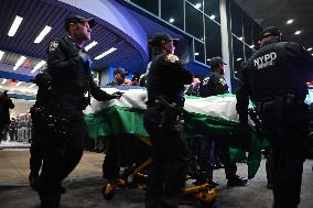 Dignified Transfer Of NYPD Officer Jonathan Diller At Jamaica Hospital