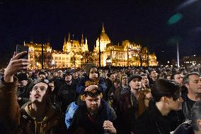 Protestors Gather In Budapest After Peter Magyar Released A Voice Recording Of The Former Justice Minister.