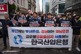Demonstration Against Relocation Of Korea Development Bank To Busan In Seoul, South Korea