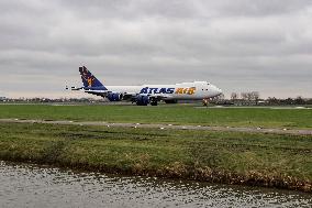 Atlas Air Boeing 747-8F Cargo Aircraft Landing In Amsterdam