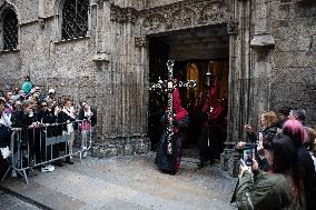 Good Friday Procession During Holy Week In Barcelona.