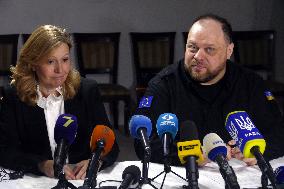 Joint briefing by Ruslan Stefanchuk and Yael Braun-Pivet in Odesa