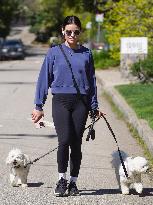 Lucy Hale Out Walking Her Dogs - LA
