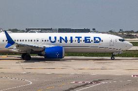 United Airlines Boeing 737 MAX Taxiing At Chicago O'Hare Airport