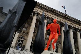Statues of Kylian Mbappe and James Lebron in Paris