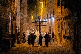 Hooded Penitents Parade In Tuscany