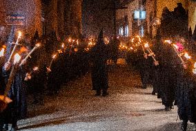 Hooded Penitents Parade In Tuscany