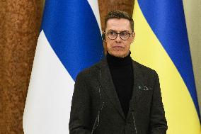 Ukrainian President Volodymyr Zelenskiy And President Of Finland Alexander Stubb During A Joint Press Conference With In Kyiv