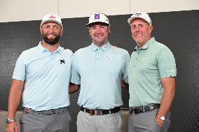 Press Conference With Jon Rahm, Phil Mickelson And Bubba Watson At LIV Golf