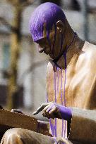 The Indro Montanelli Statue Vandalized With Purple Paint In The Indro Montanelli Gardens In Milan