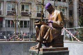 The Indro Montanelli Statue Vandalized With Purple Paint In The Indro Montanelli Gardens In Milan