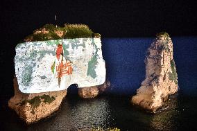 Raouche Rock With The Palestinian And Lebanese Flags In Solidarity With Gaza On International Jerusalem Day