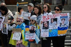 Relatives And Friends Of Civilian Ukrainians Held In Russian Captivity Attend A Rally Demanding To Speed Up Their Release From A