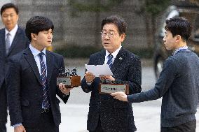Lee Jae-myung, Leader Of The Democratic Party, Attends Court On The Eve Of The General Election
