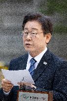 Lee Jae-myung, Leader Of The Democratic Party, Attends Court On The Eve Of The General Election