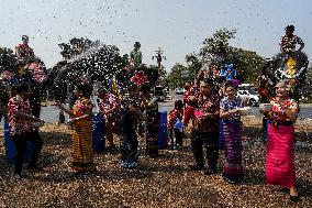 Elephants Celebrate The Songkran Festival In Ayutthaya.