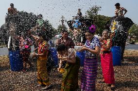 Elephants Celebrate The Songkran Festival In Ayutthaya.