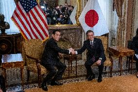 Speaker of the US House of Representatives Mike Johnson (Republican of Louisiana) meets Japanese Prime Minister Fumio Kishida at