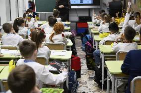 A school in a metro station in Kharkiv