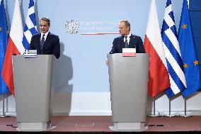 Kyriakos Mitsotakis And Donald Tusk Press Conference - Warsaw