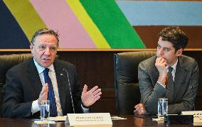 French PM Attal And Quebec Premier Legault Discuss Economy - Montreal