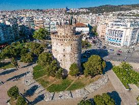 Aerial View Of Thessaloniki City And The White Tower Monument