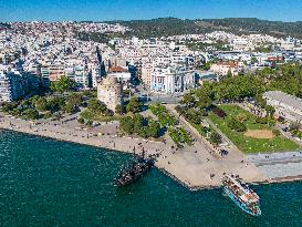Aerial View Of Thessaloniki City And The White Tower Monument