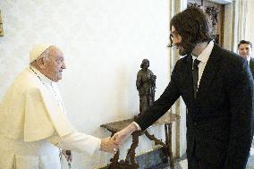 Pope Francis Meets Aidan Gomez CEO of A.I. Company Cohere - Vatican
