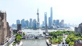 Cargo Ships at Huangpu River in Shanghai