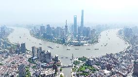 Cargo Ships at Huangpu River in Shanghai