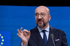 President Of The European Council Charles Michel At A Press Conference With Enrico Letta