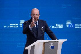 President Of The European Council Charles Michel At A Press Conference With Enrico Letta