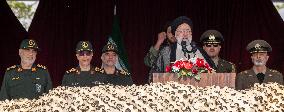 Iranian President Ebrahim Raisi Attending A Military Parade