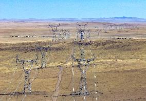 Transmission Tower Group on Grassland in Xilingol League