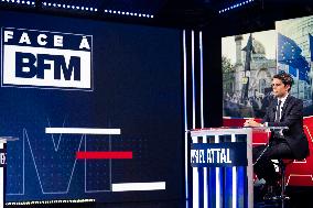PM Attal Appears On BFM TV - Paris