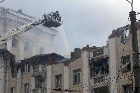 Residential building damaged by Russian shelling in Dnipro