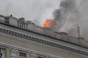 Residential building damaged by Russian shelling in Dnipro