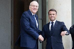 Macron Meets With Lebanese PM Najib Mikati - Paris