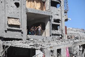 Residential buildings destroyed during Israeli raid in Nuseirat - Gaza