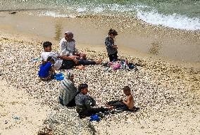 Displaced Palestinians On The Gaza Beach