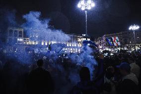 Supporters Of FC Internazionale Celebrate Winning The Serie A Title And The 20th Scudetto After The Derby In Milan