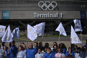 Paris 2024 - Olympic Rings Presentation At GDG Airport - Roissy