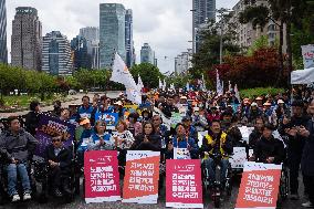 Rally For Disability Rights Demands Legal Protections In Seoul
