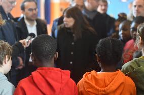 Mayor Of Paris Anne Hidalgo Visits Romainville School - France
