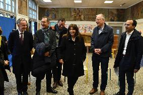 Mayor Of Paris Anne Hidalgo Visits Romainville School - France