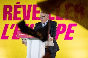 French Socialist Party Candidate For The European Elections Raphael Glucksmann Reacts On Stage During A Meeting In Strasbourg, E