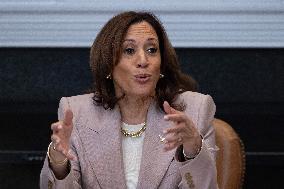 US Vice President Kamala Harris delivers remarks at an event on Second Chance Month